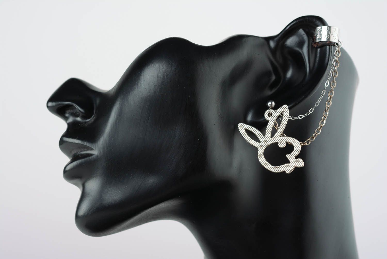 Cuff earrings with a chain Bunny and Butterfly photo 1