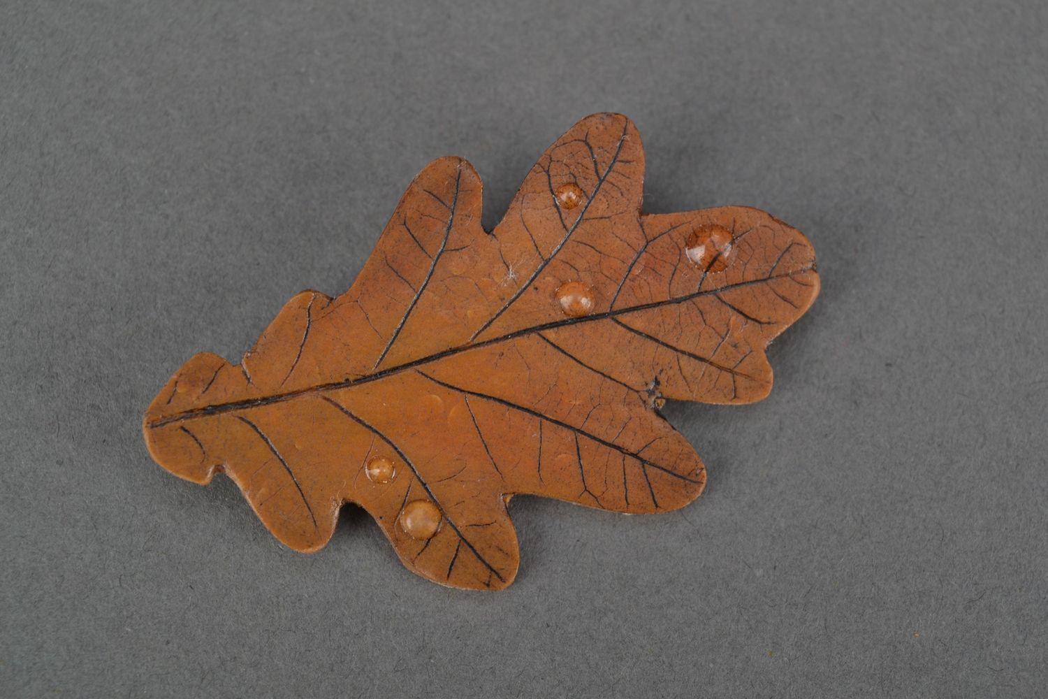 Polymer clay brooch in the shape of oak leaf photo 3