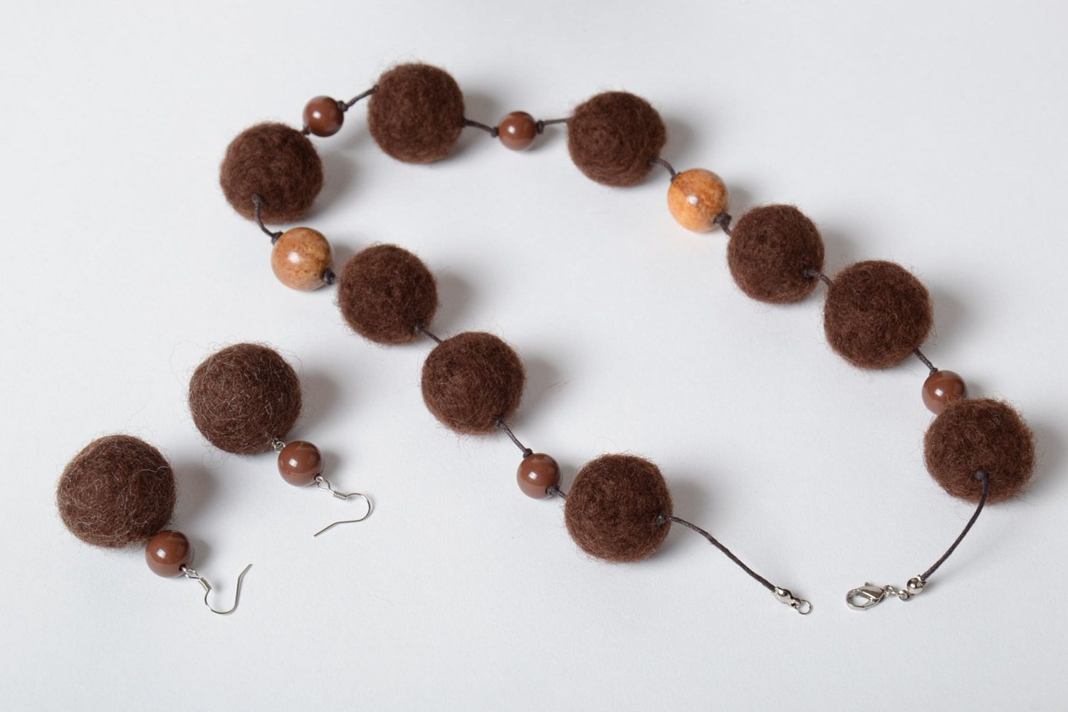 Schmuckset aus Wolle Collier und Ohrringe in Braun Trockefilzen handmade foto 5