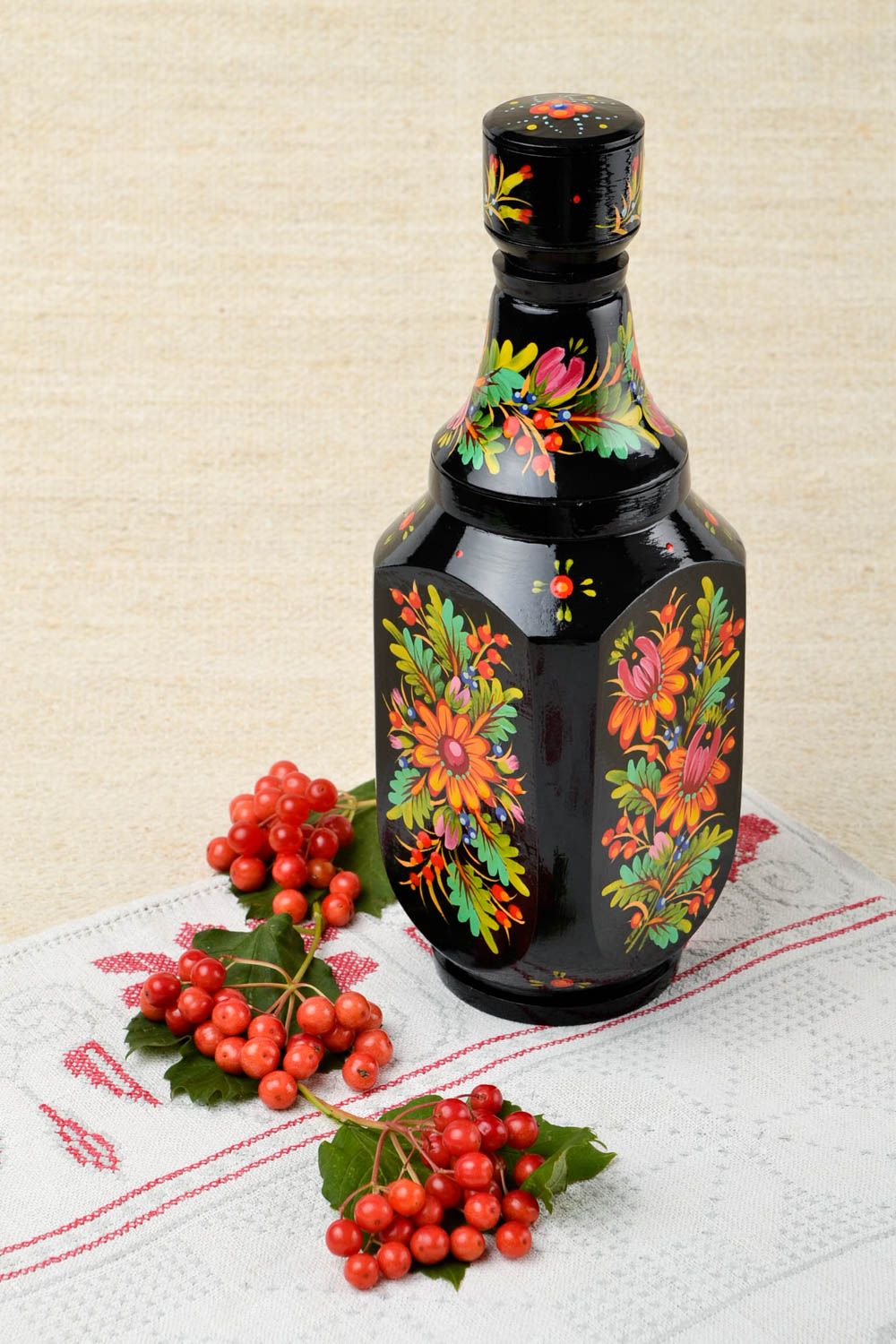 Handmade wooden bottle stylish painted bottle unusual ethnic kitchen ware photo 1