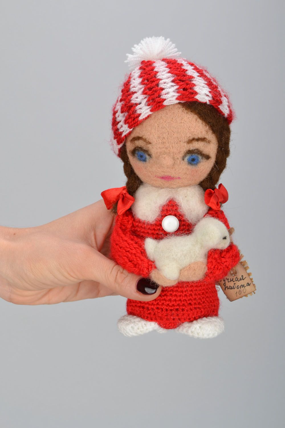 Homemade crochet doll Girl with Lamb photo 2