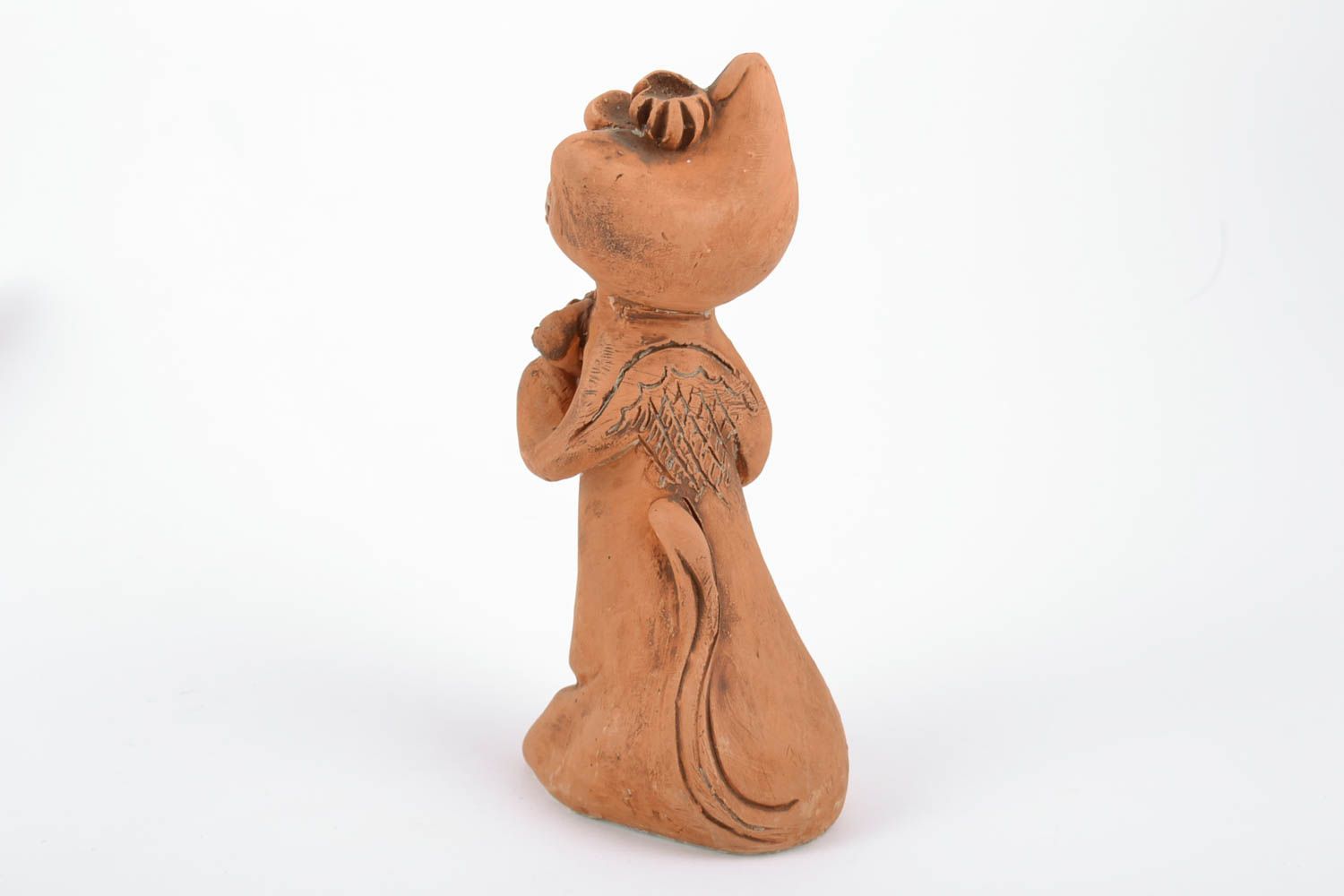 Оригинальная статуэтка кот из глины ручной работы для декора дома красивая фото 5