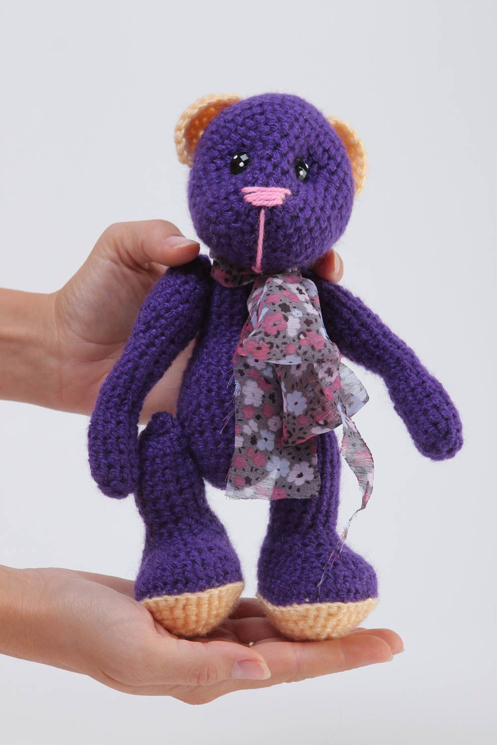 Мягкая игрушка ручной работы игрушка мишка интерьерная игрушка фиолетовая фото 5