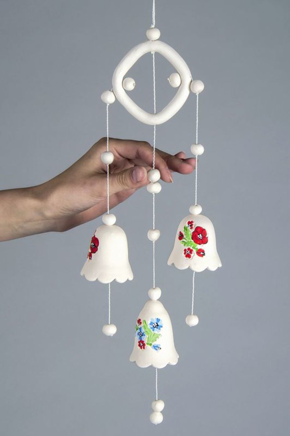 Ceramic hanging bells with poppies photo 4