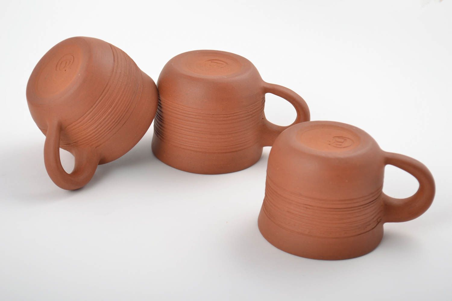 Keramik Tassen Set 3 Stück mit Mineralfarben bemalt handgemacht braun schön  foto 4