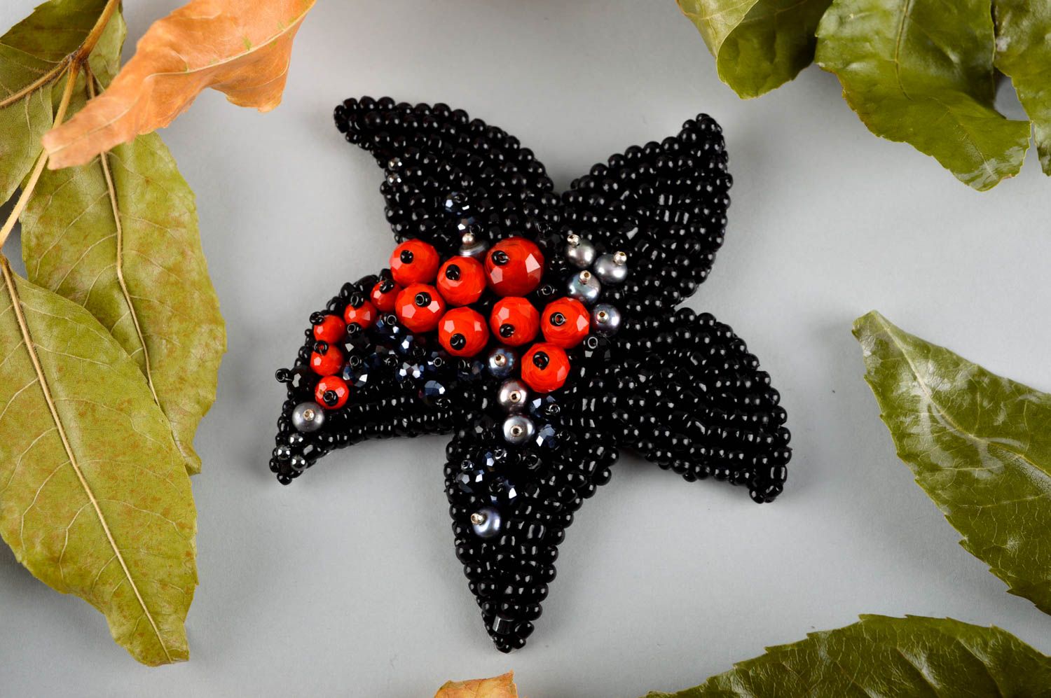 Broche étoile de mer faite main Accessoire femme perles de rocaille Cadeau femme photo 1