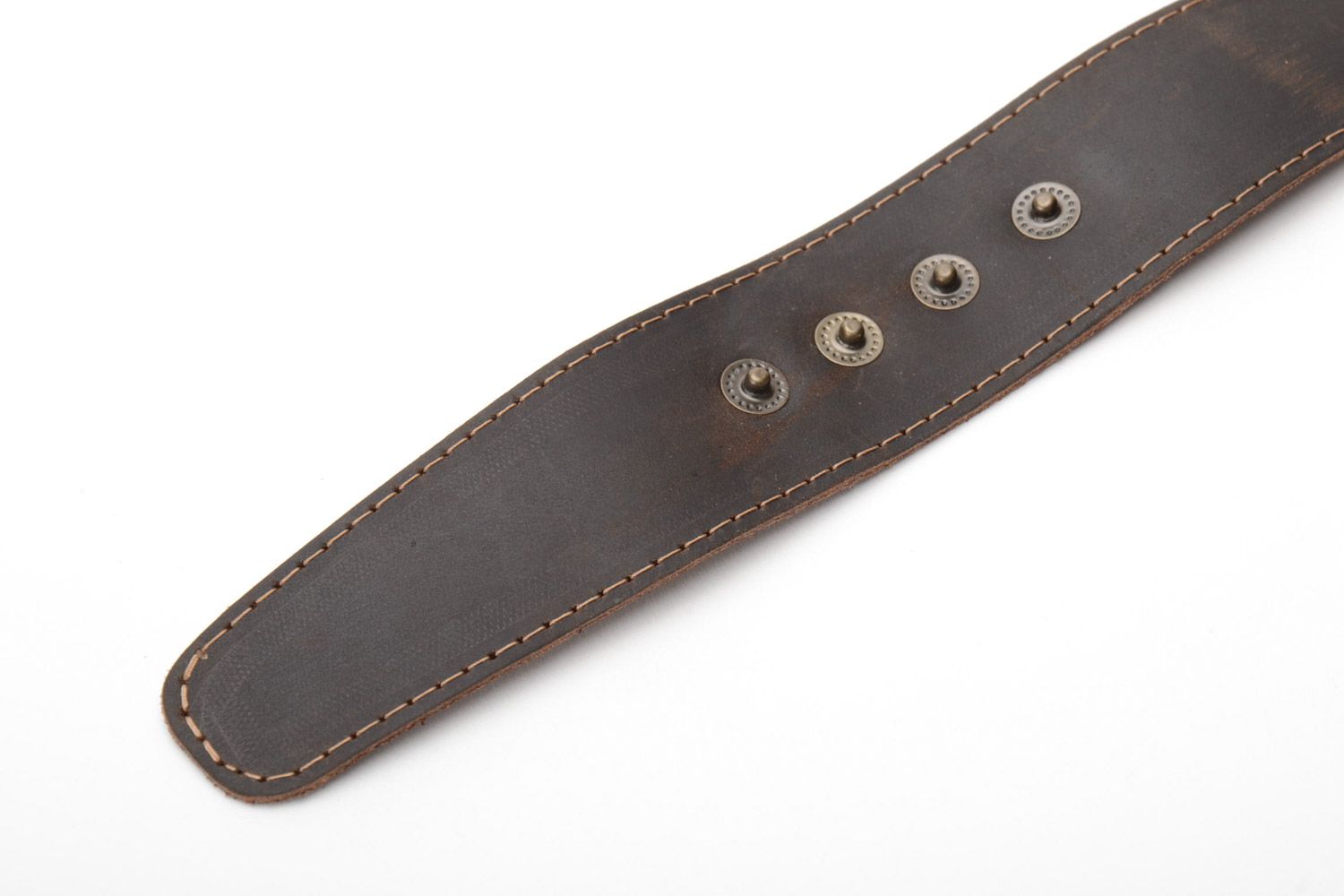 Handmade brown leather wrist bracelet with metal rivets unisex photo 5