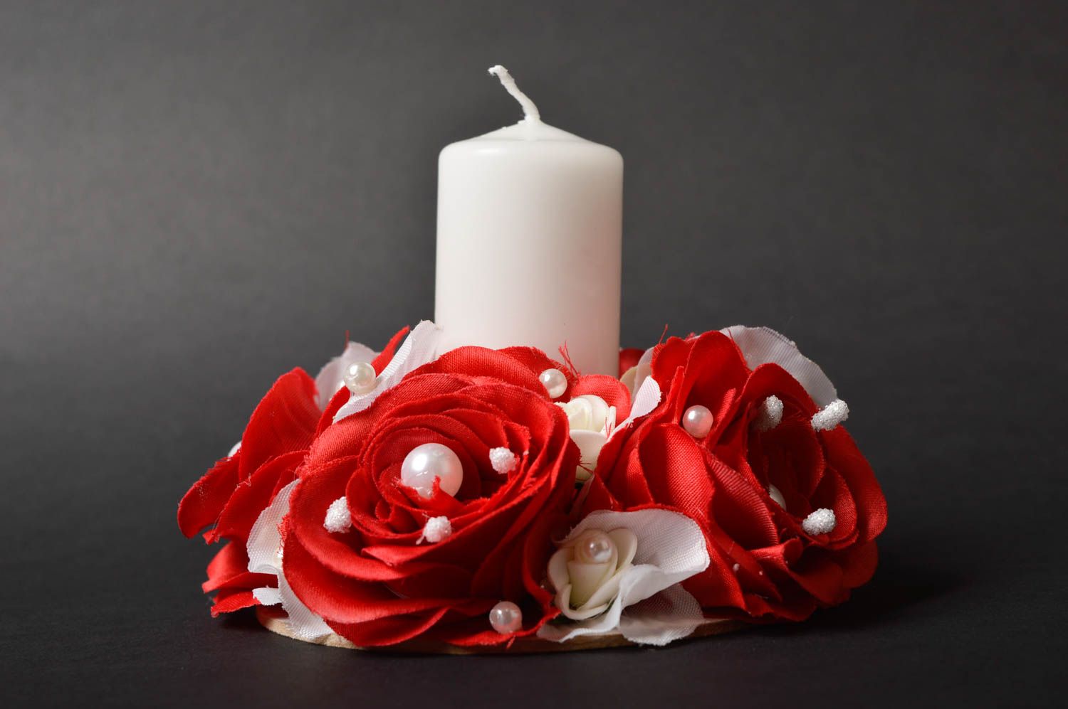 Bougie de mariage faite main Bougie décorée de fleurs rouges Accessoires mariage photo 3