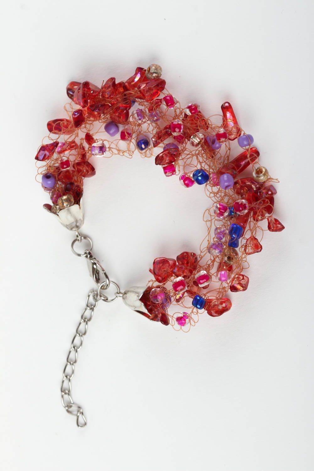 Gentle handmade beaded adjustable bracelet with natural quartz red stone for women photo 2