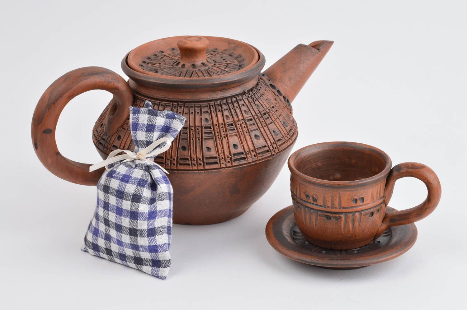 Handmade Ton Teekanne 500 ml Keramik Geschirr Ton Tasse mit Untertasse schön foto 1