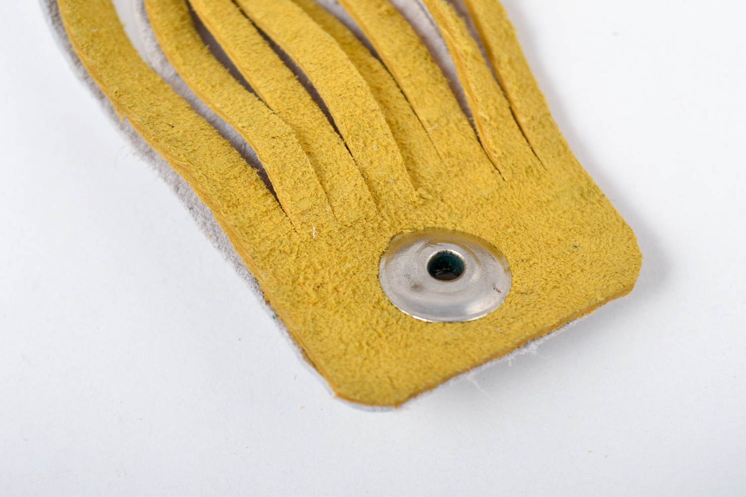 Широкий кожаный браслет хэнд мэйд желтый браслет на руку украшение из кожи фото 4