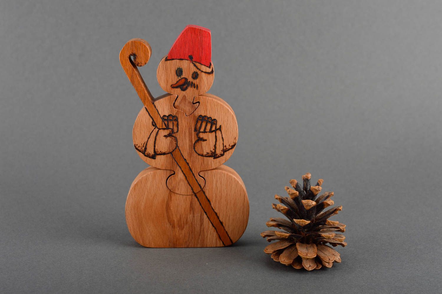 Пазлы для детей ручной работы игра пазлы деревянная детская игрушка Снеговик фото 1