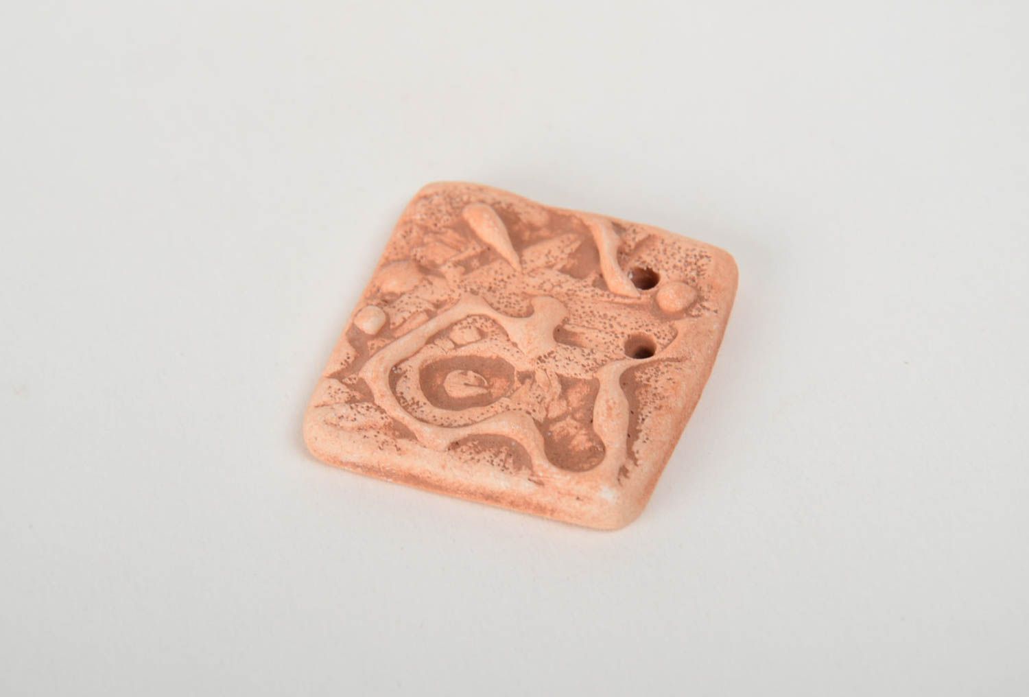 Small handmade flat blank pendant molded of natural clay for jewelry making photo 4