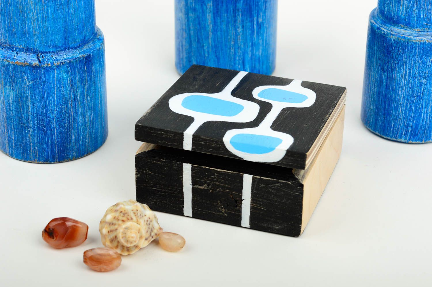 Handmade designer jewelry box unusual wooden box cute accessories table decor photo 1