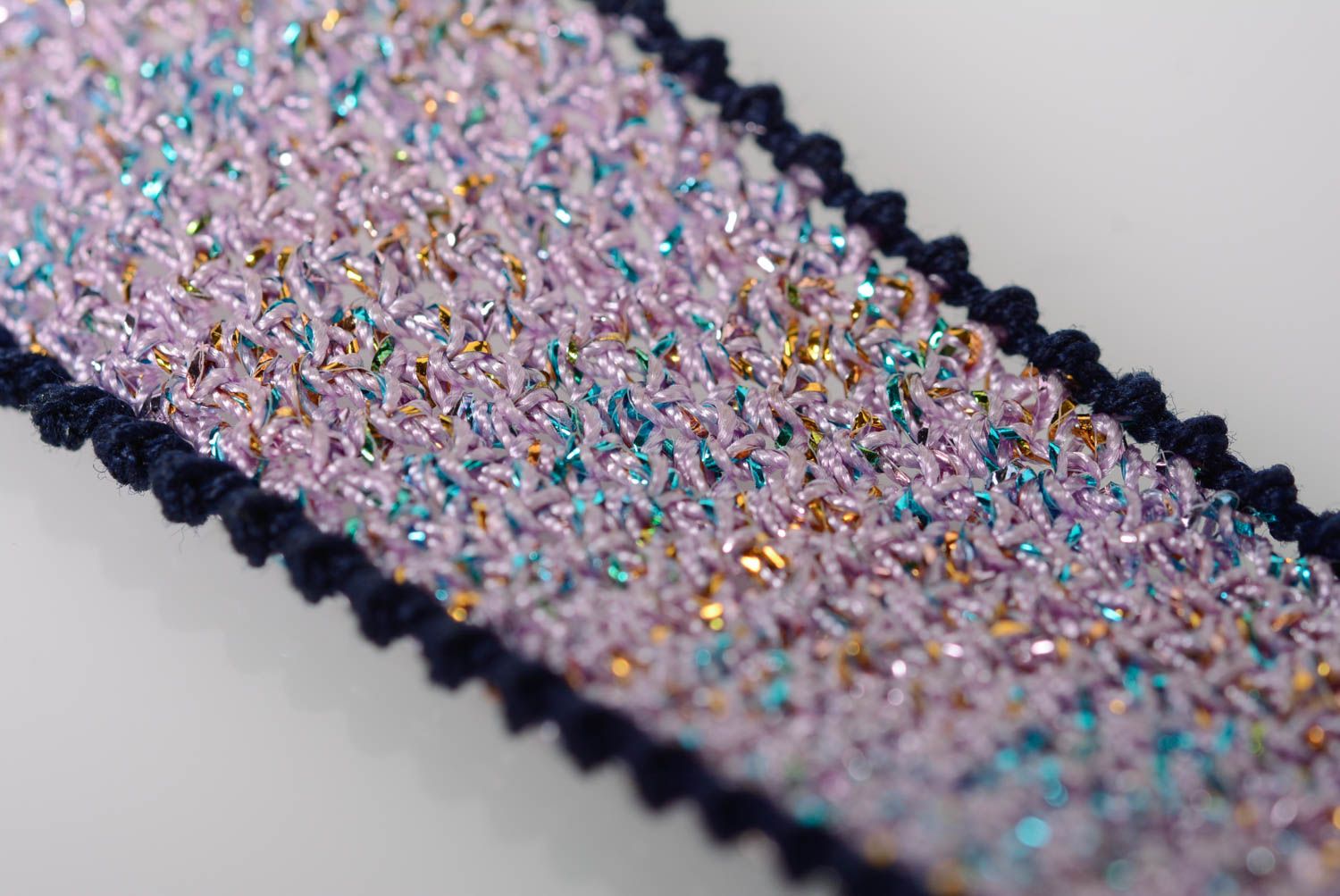 Handmade lilac crochet beaded necklace on thread basis photo 5