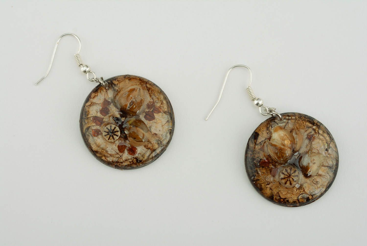 Round brown earrings photo 5