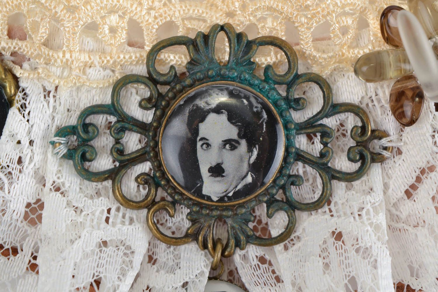 Оригинальный винтажный браслет манжет ручной работы из кружева Чарли Чаплин фото 9