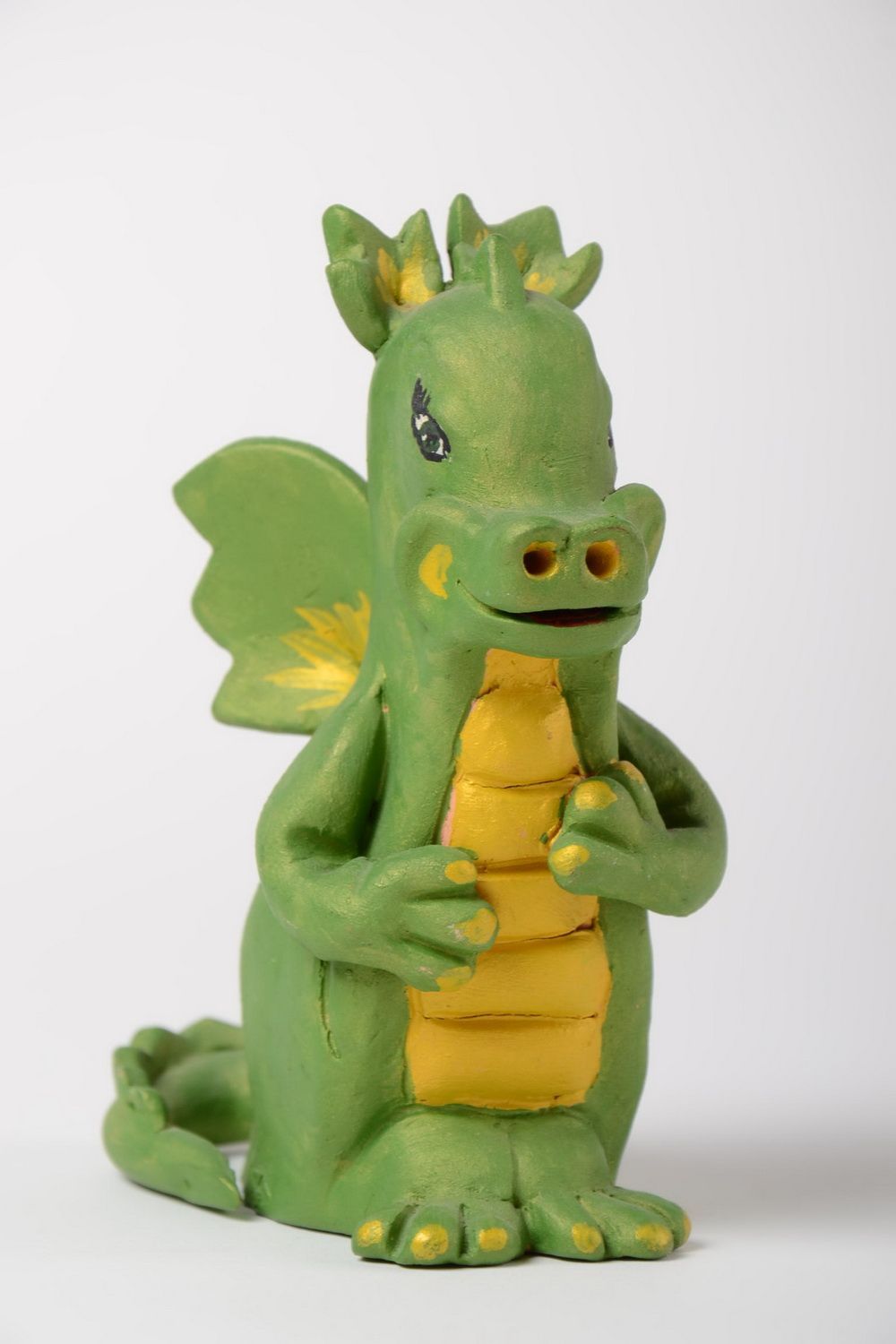 Figurine dragon céramique peinte de couleurs acryliques faite main verte photo 5