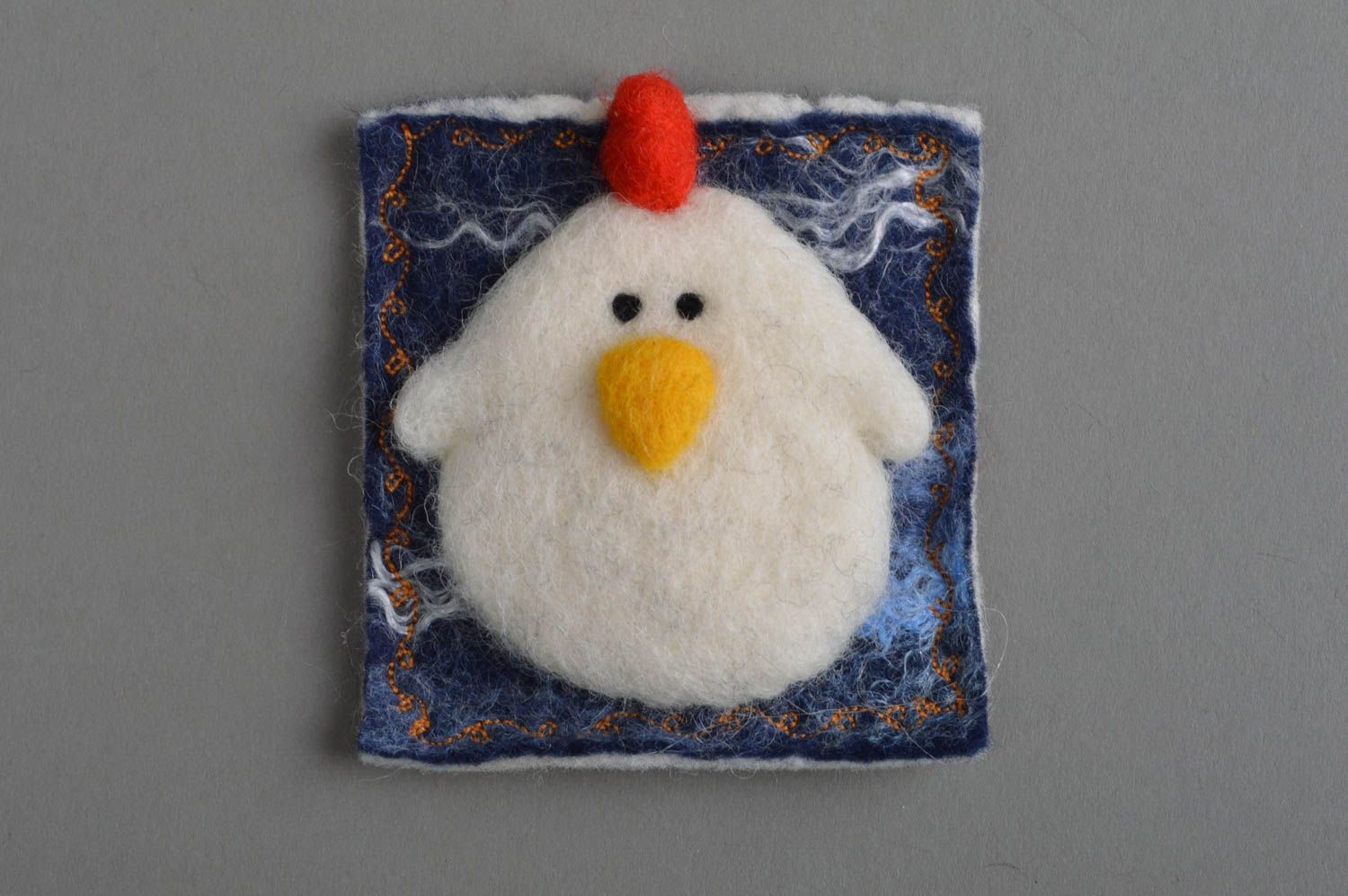 Kühlschrankmagnet aus Wolle nicht groß handmade mit Huhn Abbildung Geschenk foto 3