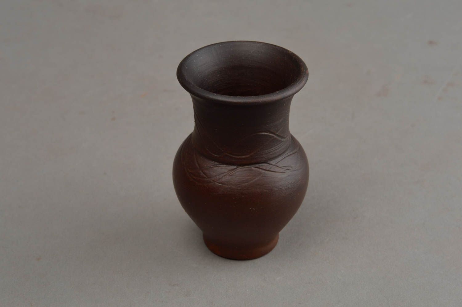 Handmade ceramic 3 inches brown small vase 0,17 lb photo 3