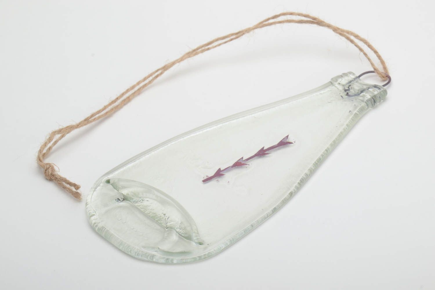 Unusual handmade designer fused glass interior pendant in the shape of jar with branch inside photo 2