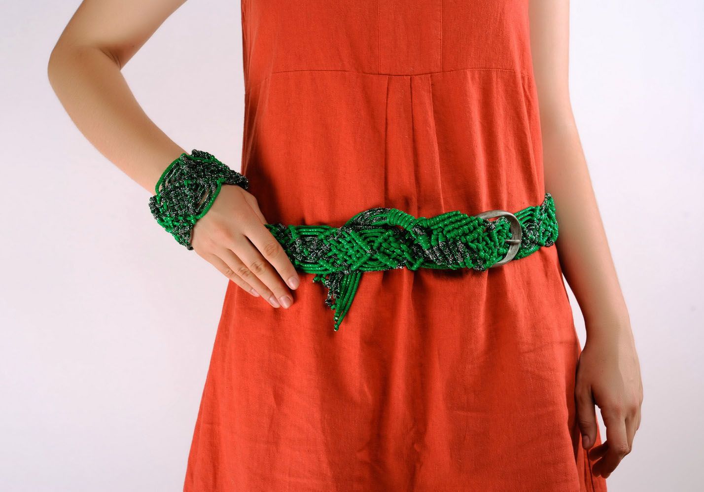 Bracelet et ceinture pour femme verts faits main photo 1