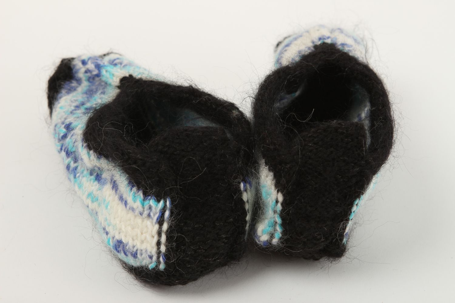 Pantoufles femme faites main Pantoufles en laine bleu-noir Chaussons d'intérieur photo 3
