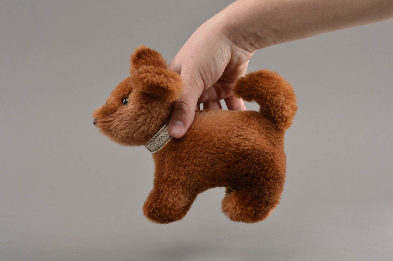 Beautiful handmade natural fur soft toy puppy of average size photo 4