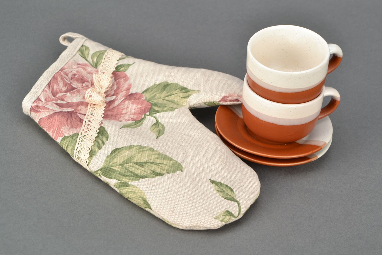 Gant de cuisine en tissu de coton avec imprimé floral et boucle fait main photo 1