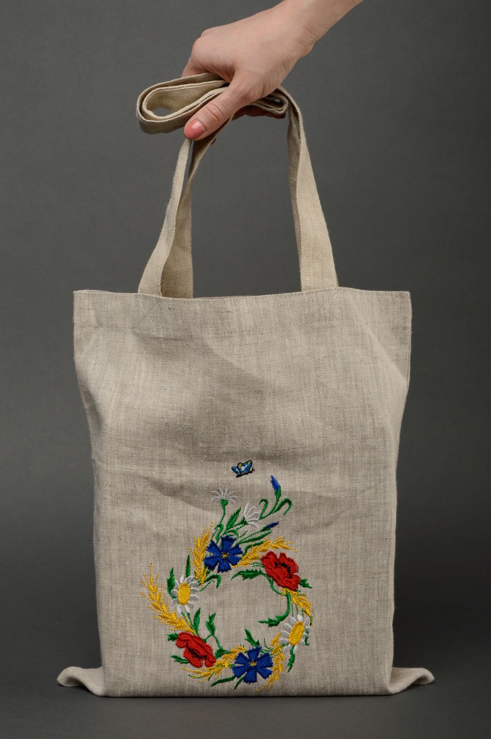 Handmade women's fabric bag with embroidered flowers photo 1