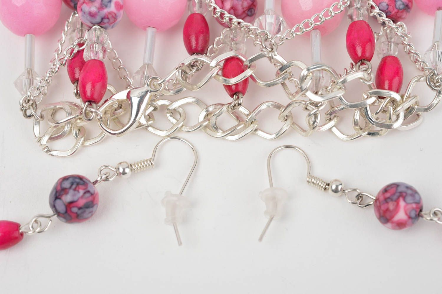 Handmade earrings beautiful wrist bracelet designer pink jewelry set girls gift photo 4
