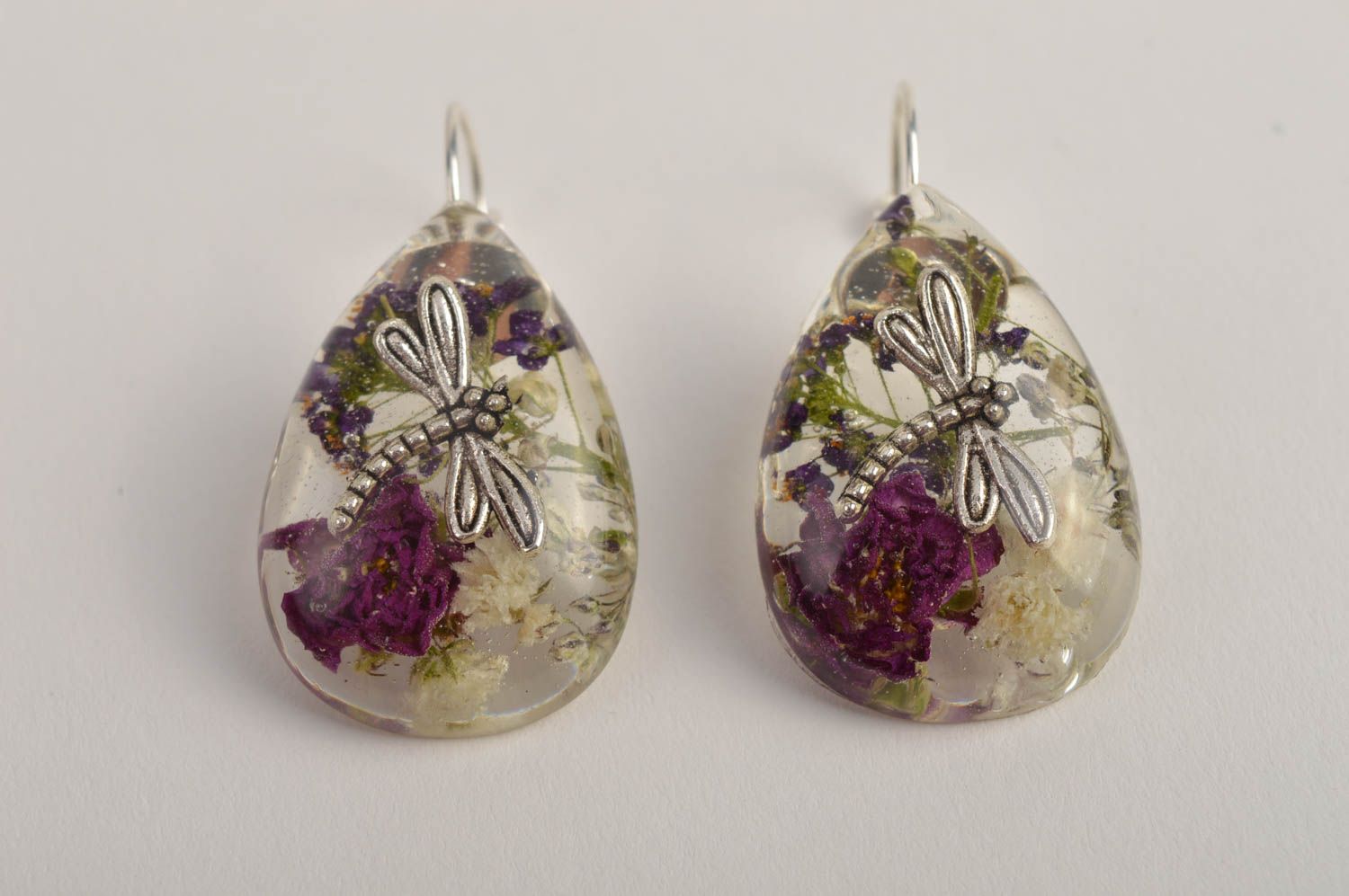 Handmade Blumen Ohrringe Schmuck mit echten Blüten Accessoire für Frauen Tropfen foto 2