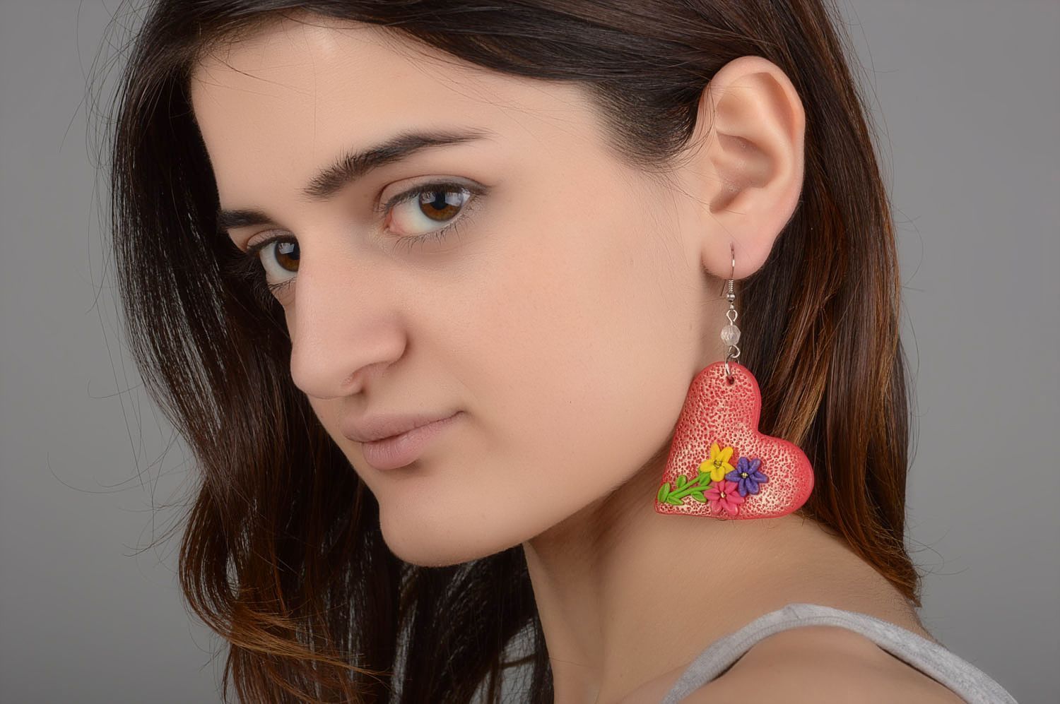 Handmade jewelry heart earrings polymer clay dangling earrings gifts for girls photo 5