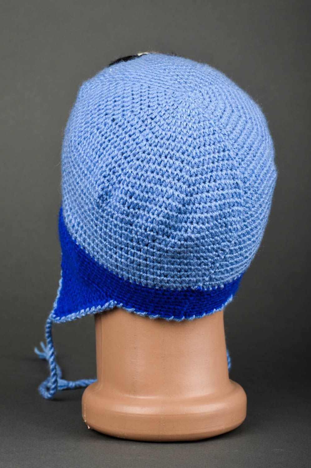 Зимняя шапка ручной работы вязаная шапка для детей синяя шапочка на мальчика фото 5