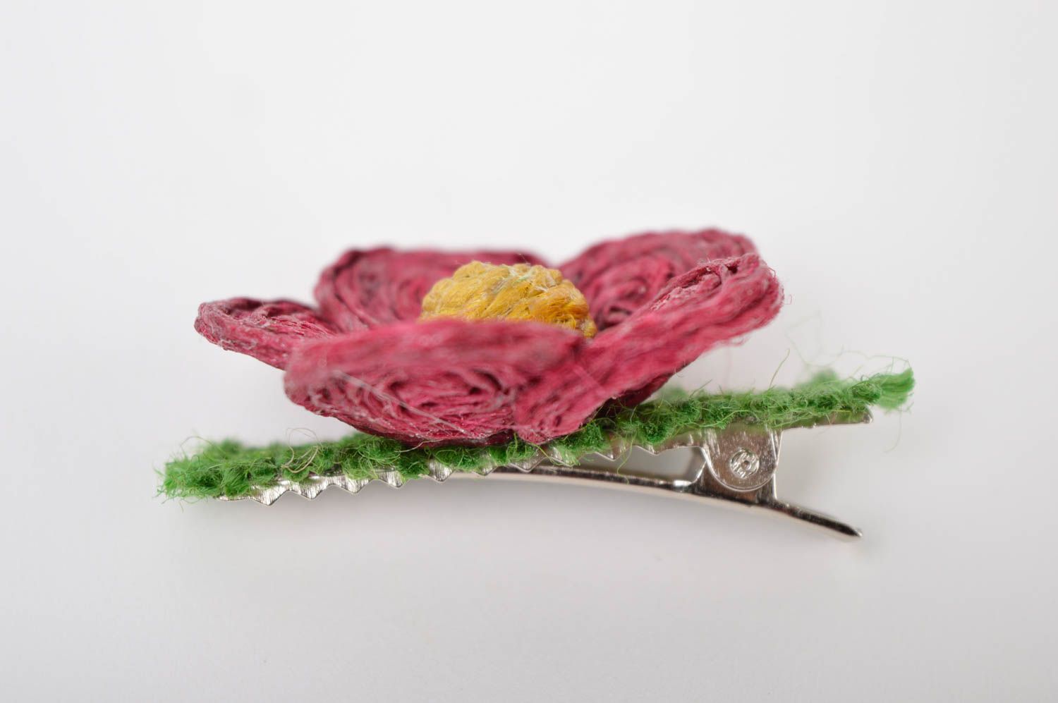 Pince cheveux fleur faite main Barrette cheveux rose en ficelle Accessoire femme photo 3