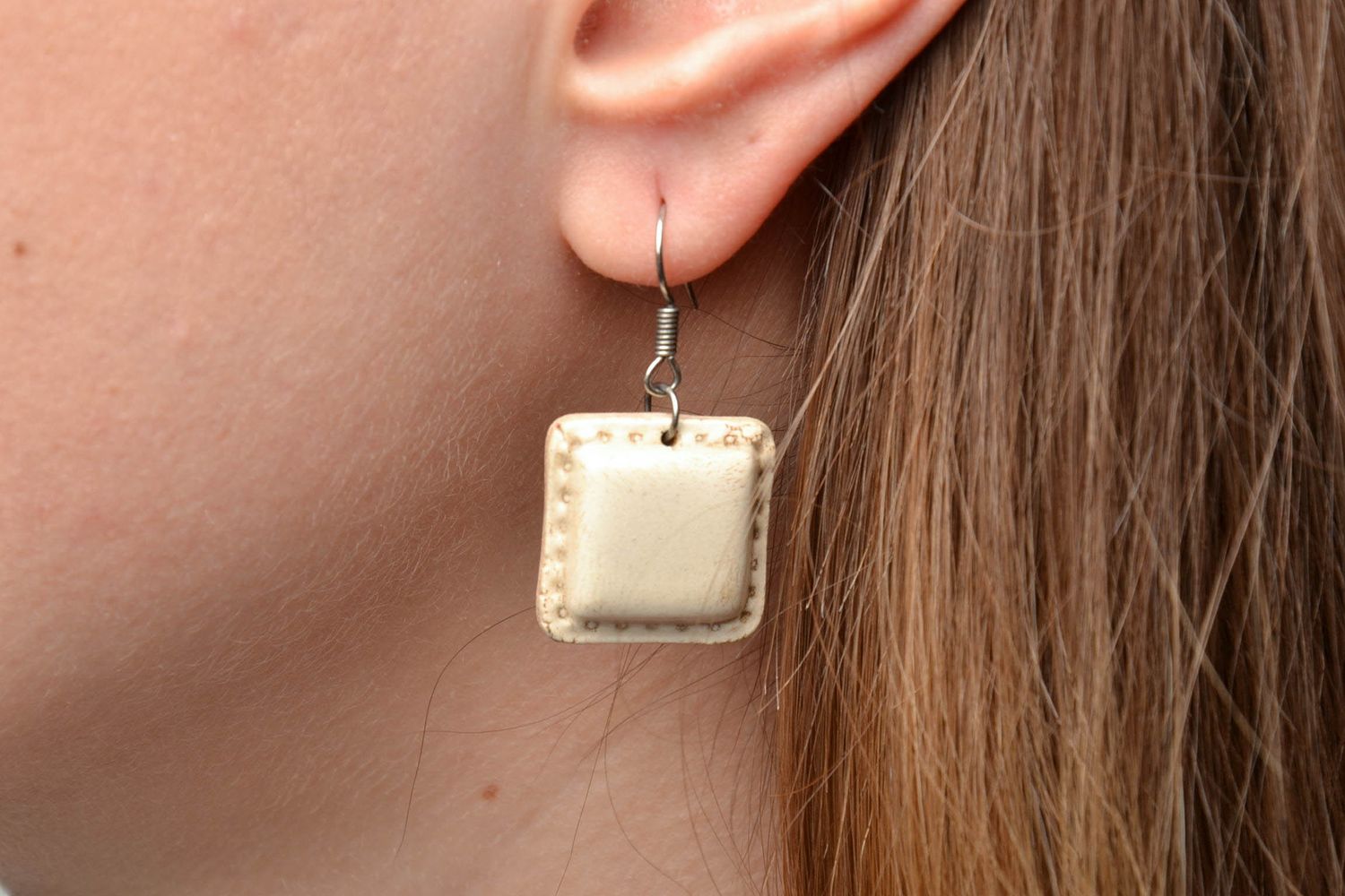 Square clay earrings painted with color enamels photo 5