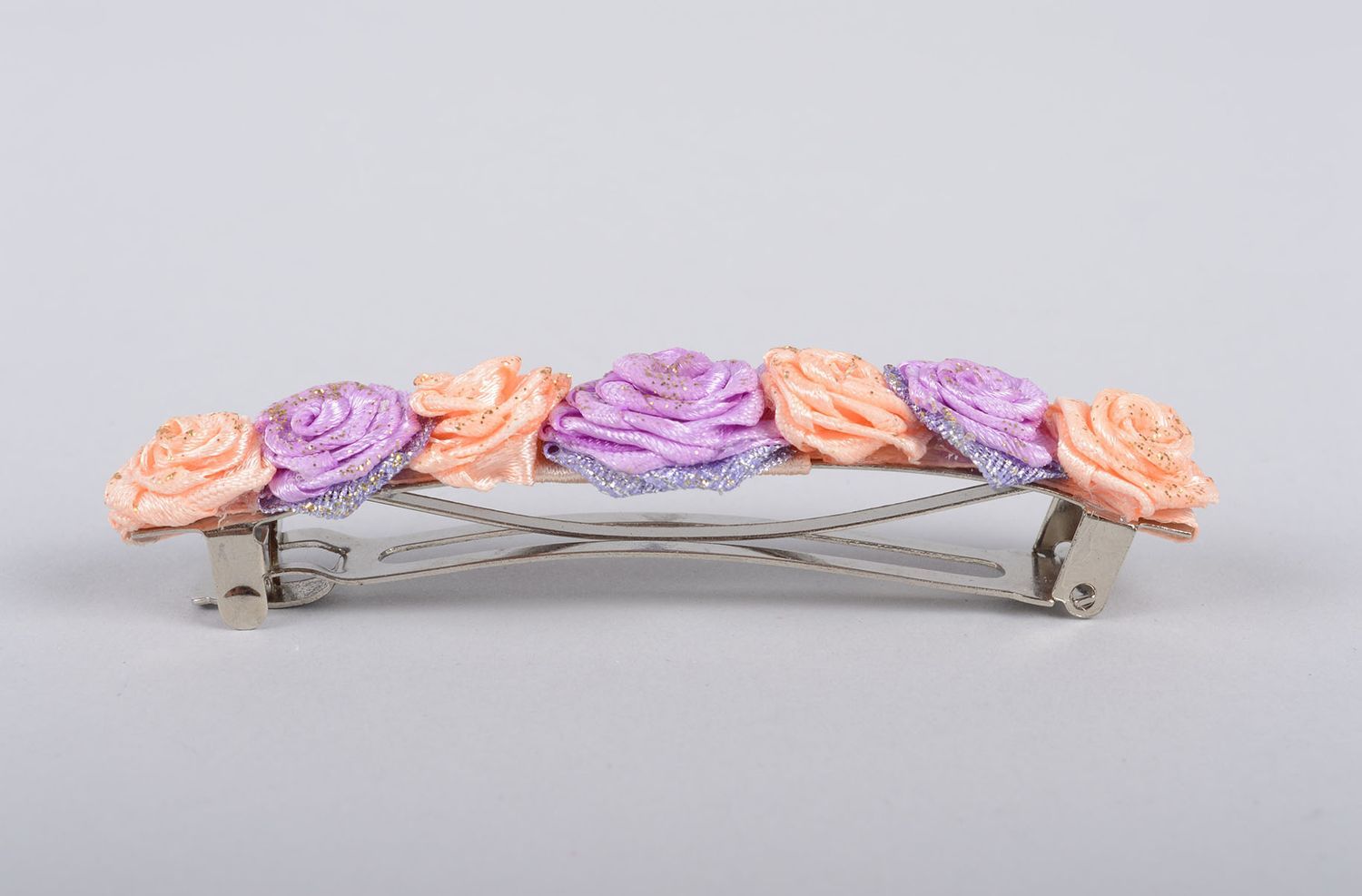 Handmade Haar Spange Blumen Haarschmuck Damen Accessoire lila und pfirsichfarben foto 2
