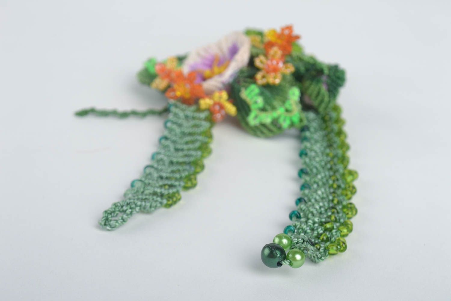 Handmade jewelry set woven lace necklace woven flower brooch beadwork ideas photo 4