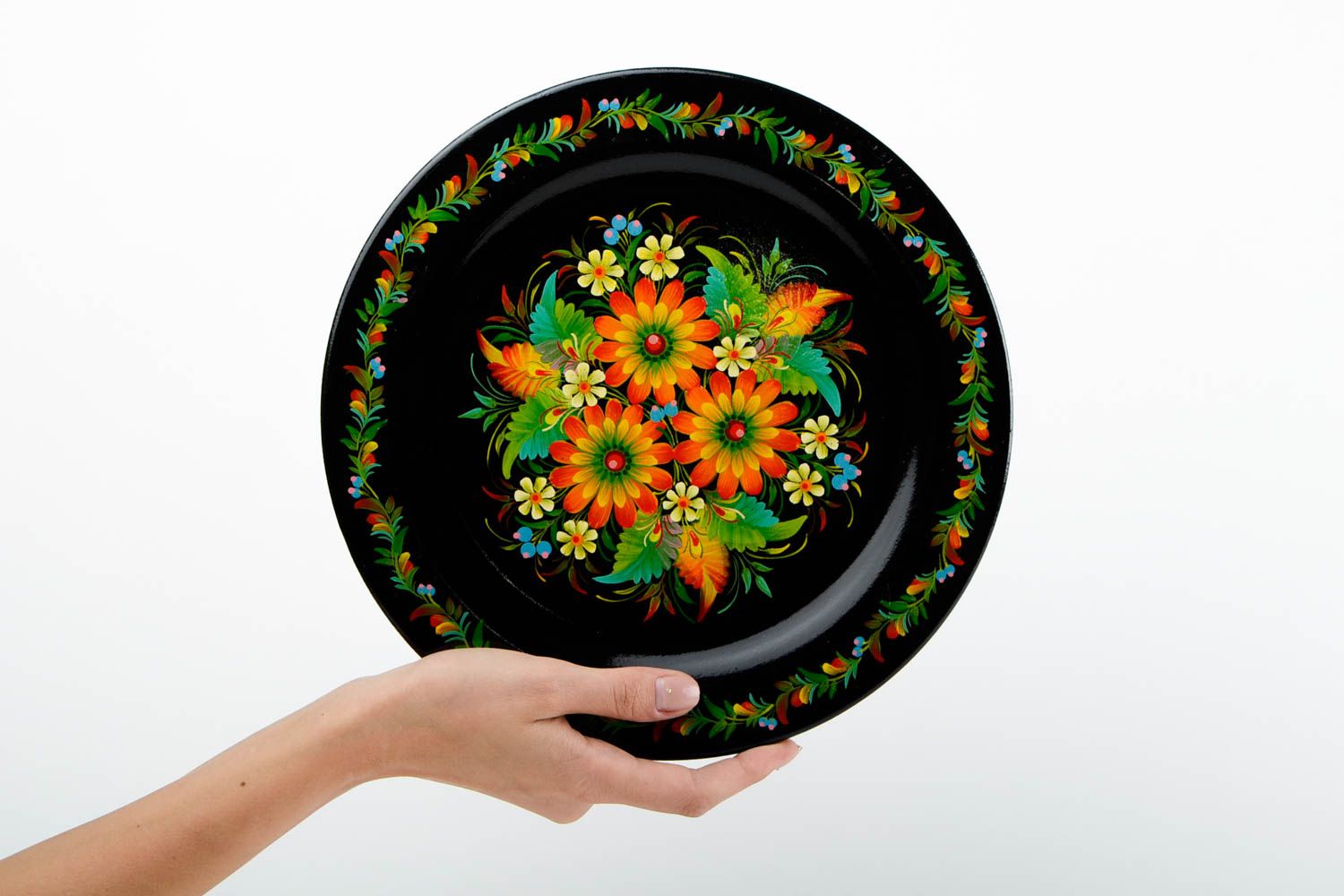 Декор на стену ручной работы декоративная тарелка в этно-стиле расписная посуда фото 2