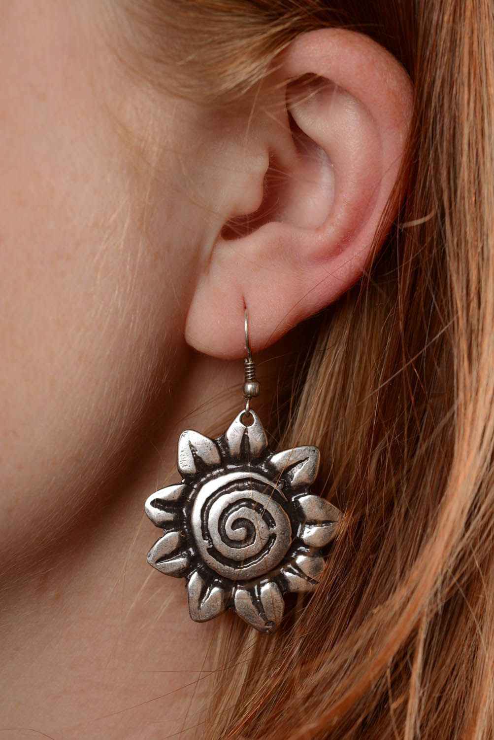Earrings made of metal Sunflowers photo 5