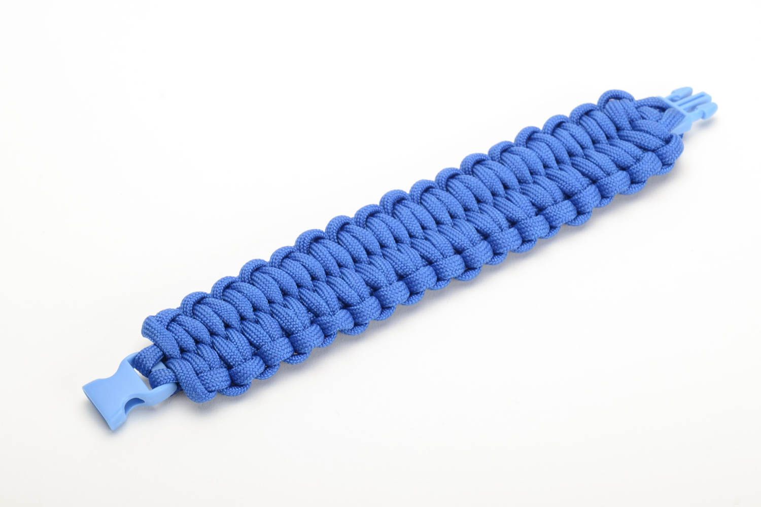 Браслет из шнурков паракорд ручной работы унисекс синий широкий плетеный фото 4