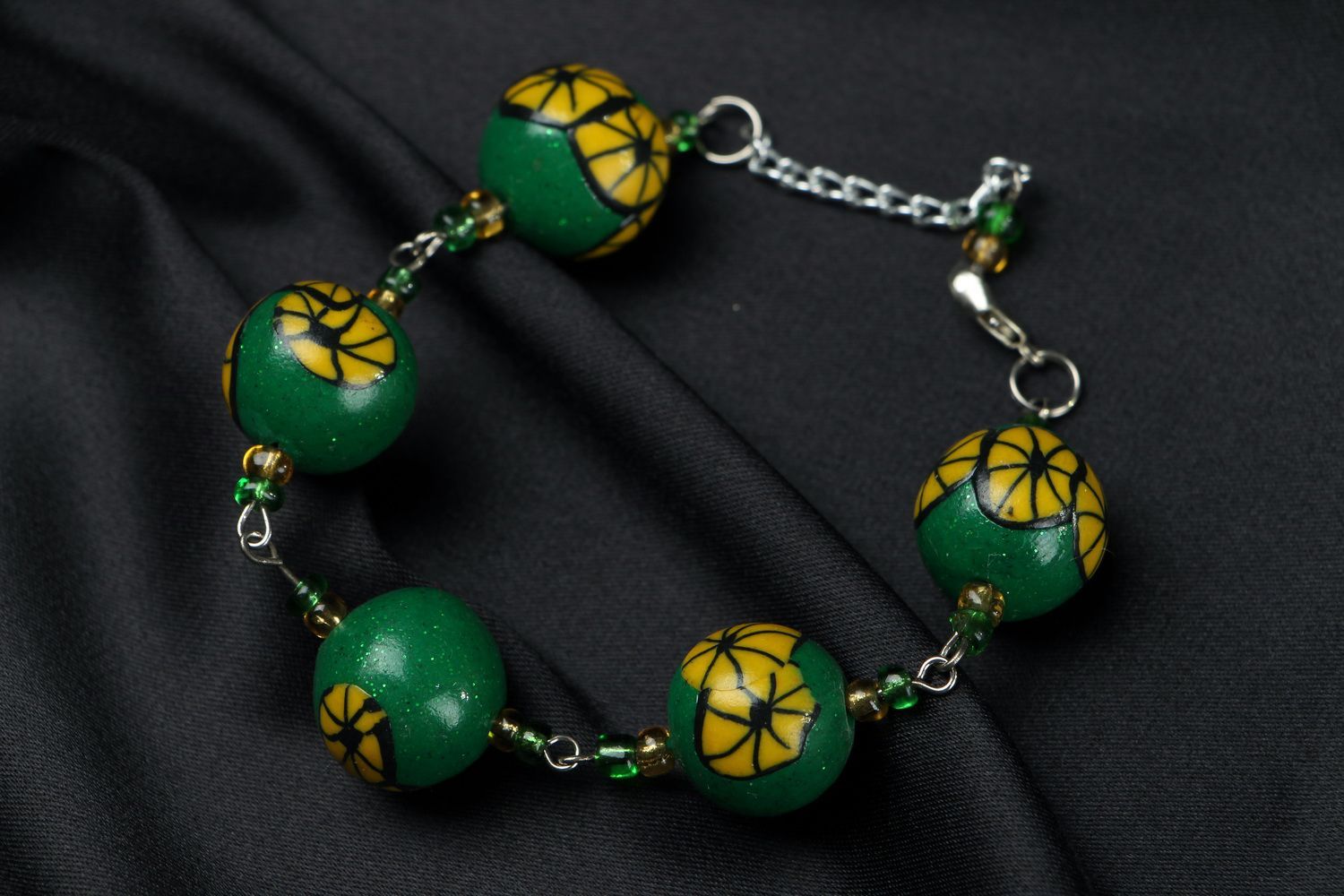 Bracelet en argile polymère vert Citrons  photo 2