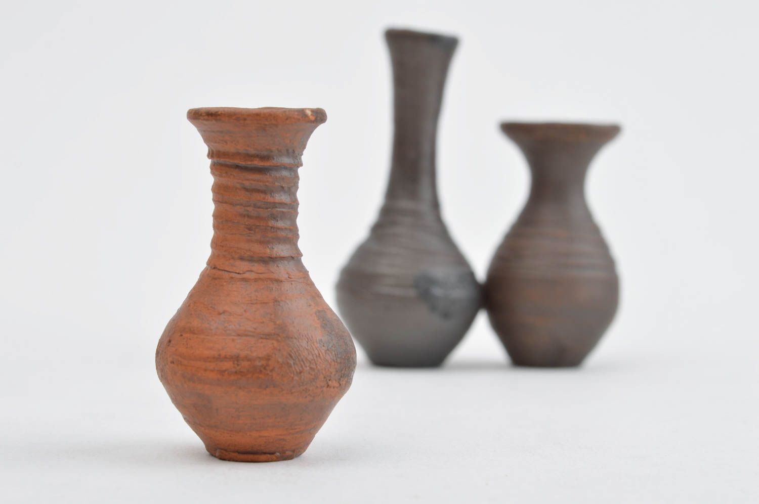Vase set of three handmade ceramic pitcher vases for shelf or desk décor 0,07 lb photo 2