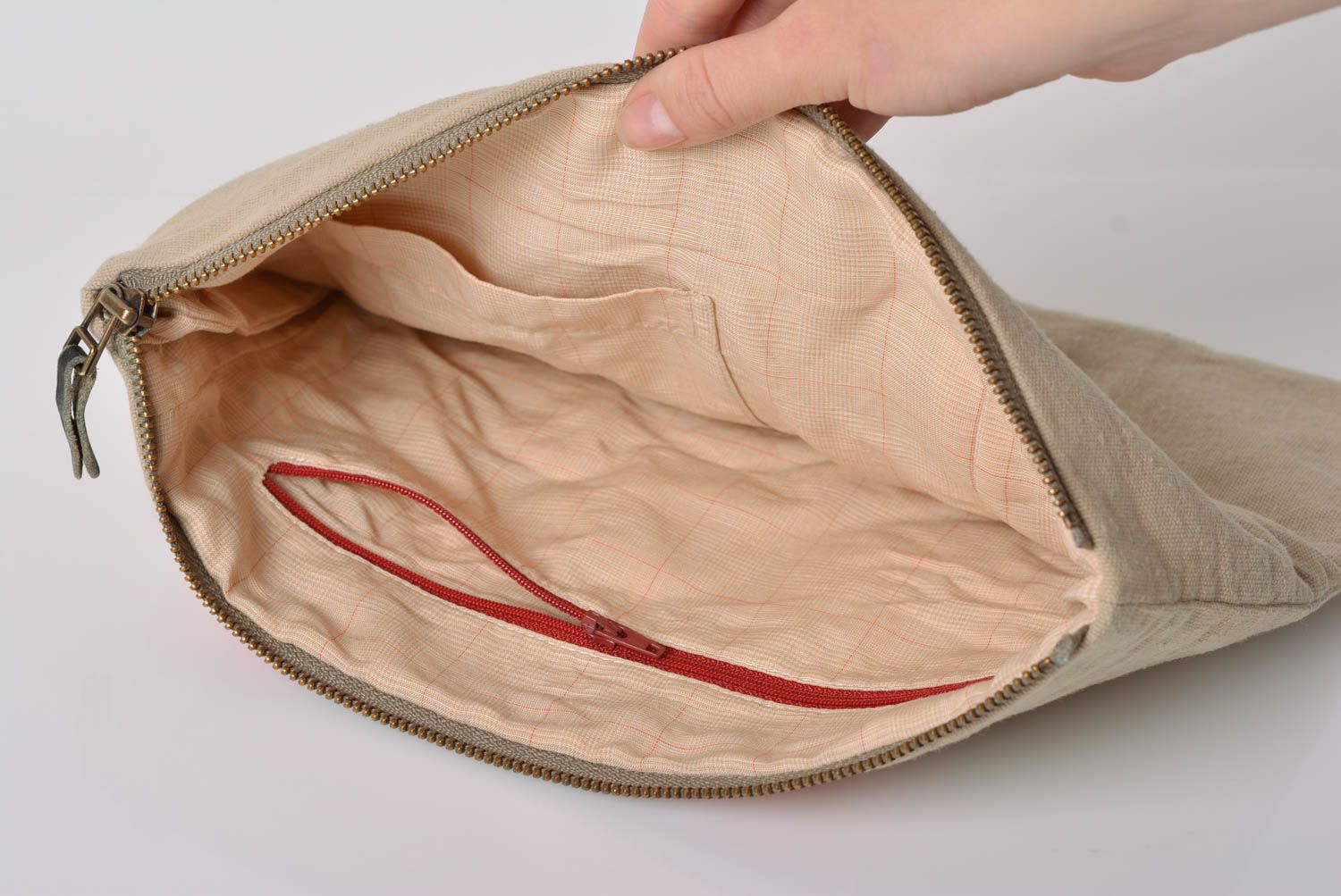 Joli sac pochette original fait main avec imprimé en tissu de coton et jean photo 2