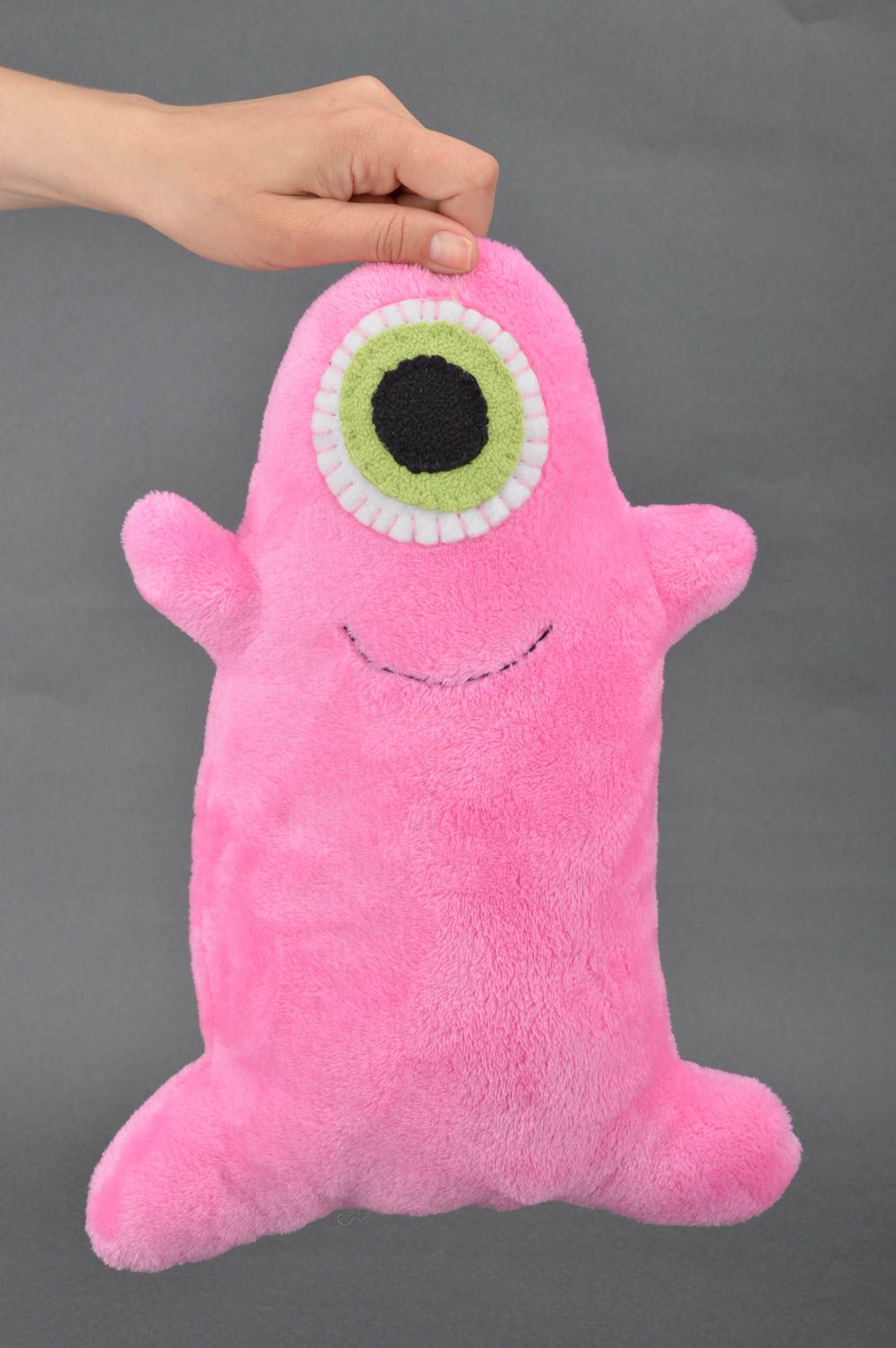 Handmade pink small beautiful designer textile toy in shape of monster  photo 3