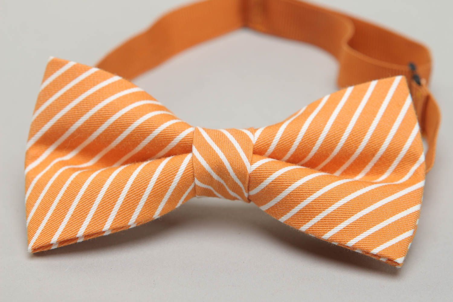 Striped orange cotton bow tie photo 2