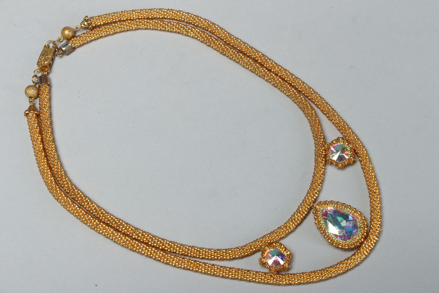 Evening beaded necklace with crystal photo 1