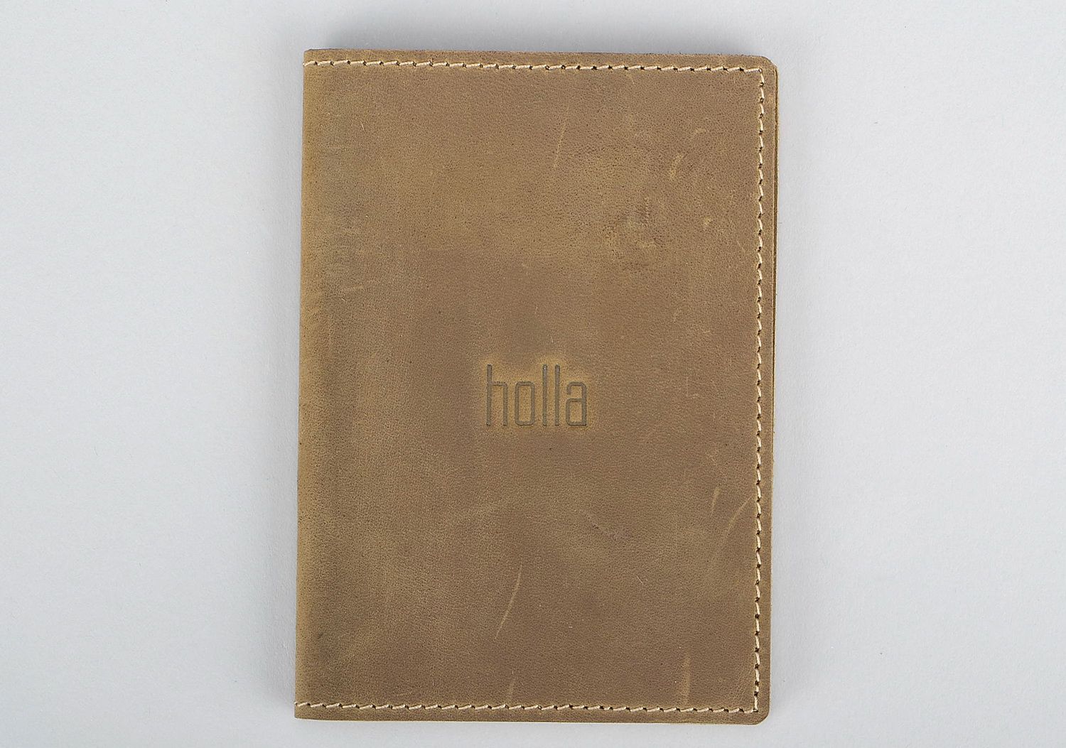Porte-passeport en cuir beige photo 1