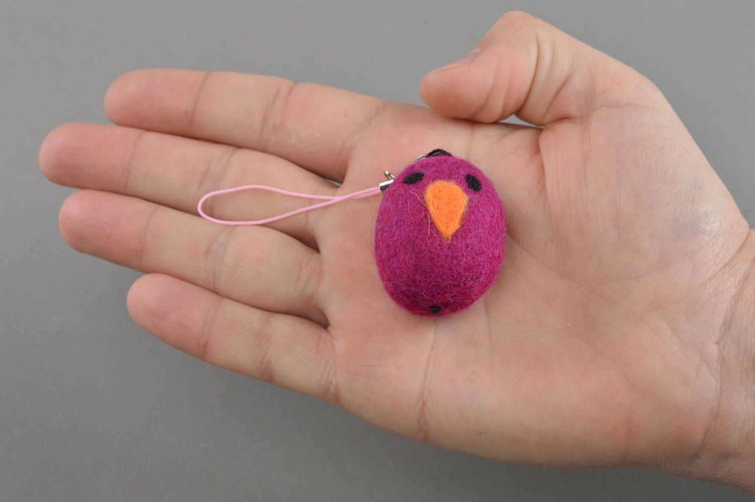 Handmade small designer felted wool soft toy key fob violet bird photo 4