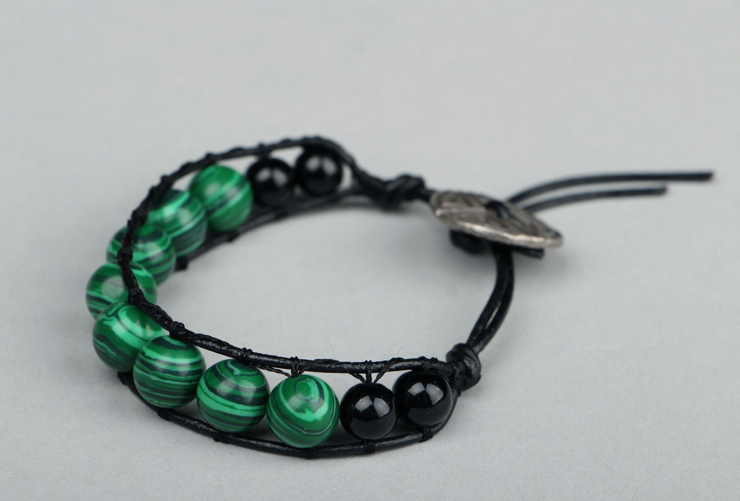 Bracciale di malachite fatto a mano braccialetto verde da polso per donna
 foto 3